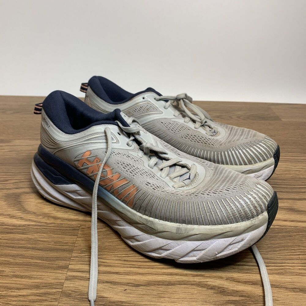 Hoka One One Womens Bondi 7 White‎ Running Shoes Size 8.5 (1974551) Athletic Fit